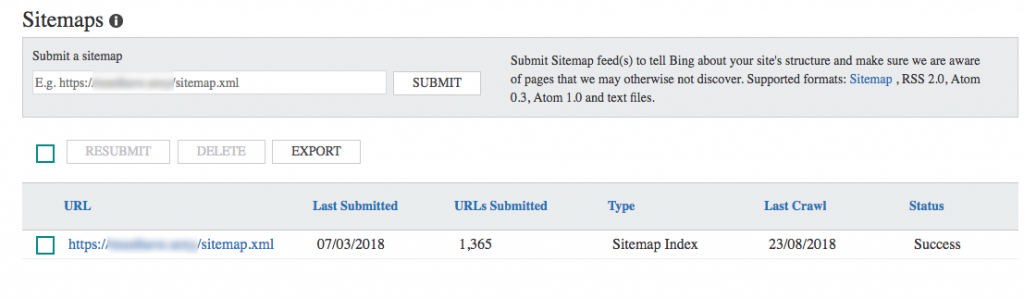 sitemap indienen bing webmaster tools